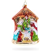 Large Nativity Scene Blown Glass Christmas Ornament