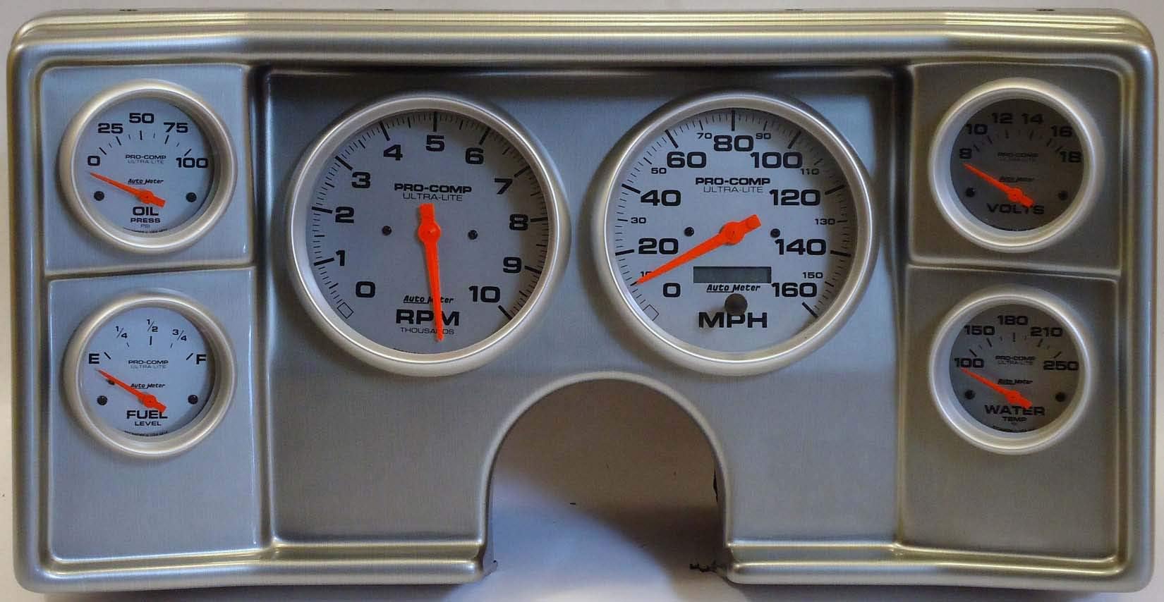 78-81 Chevy G Body Silver Dash Carrier w/Auto Meter Ultra Lite Electric Gauges