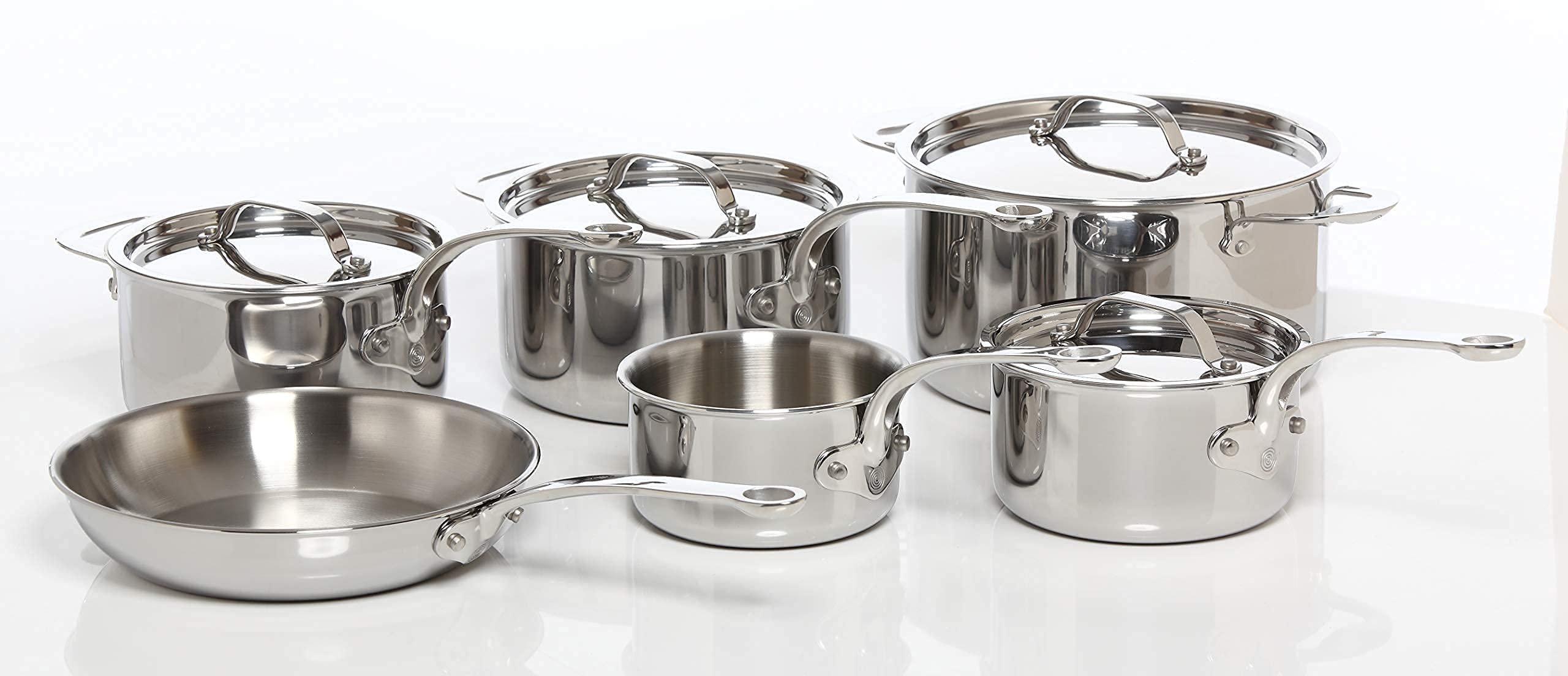 ProWare Stainless Steel Tri-ply Induction Cookware Set of 6 – 14cm, 16cm, 18cm & 20cm Saucepans; 24cm Stockpot and 24cm Frying Pan (Stainless Steel)