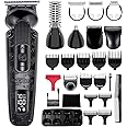 Hatteker Beard Trimmer Mustache Trimmer for Men 8 in 1 Adjustable Speed Waterproof Hair Clipper T-Blade Trimmer Electic Razor Shavers Cordless Mens Gift Grooming Kit with Face Nose Body (Black)