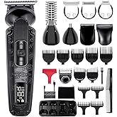 Hatteker Beard Trimmer Mustache Trimmer for Men 8 in 1 Waterproof Hair Clipper T-Blade Electic Razor Shavers Cordless Mens Gift Grooming Kit with Face Nose Body Adjustable Speed