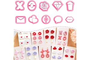 KEOKER Valentines Day Polymer Clay Cutters, Valentines Polymer Clay Cutters for Earrings Making, 10 Shapes Valentines Earring Clay Cutters, Heart Clay Cutters for Polymer Clay Jewelry (Studs)