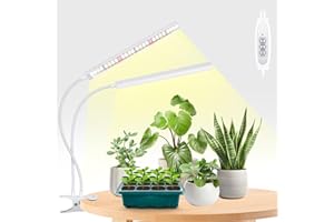 FOXGARDEN® Grow Lights for Indoor Plants Full Spectrum, Plant Lights for Indoor Growing with Timer 4/8/12 H, Dual-Head 104 LED Clamp Grow Lamp with Gooseneck, 4 Brightness Levels for Plant Growing