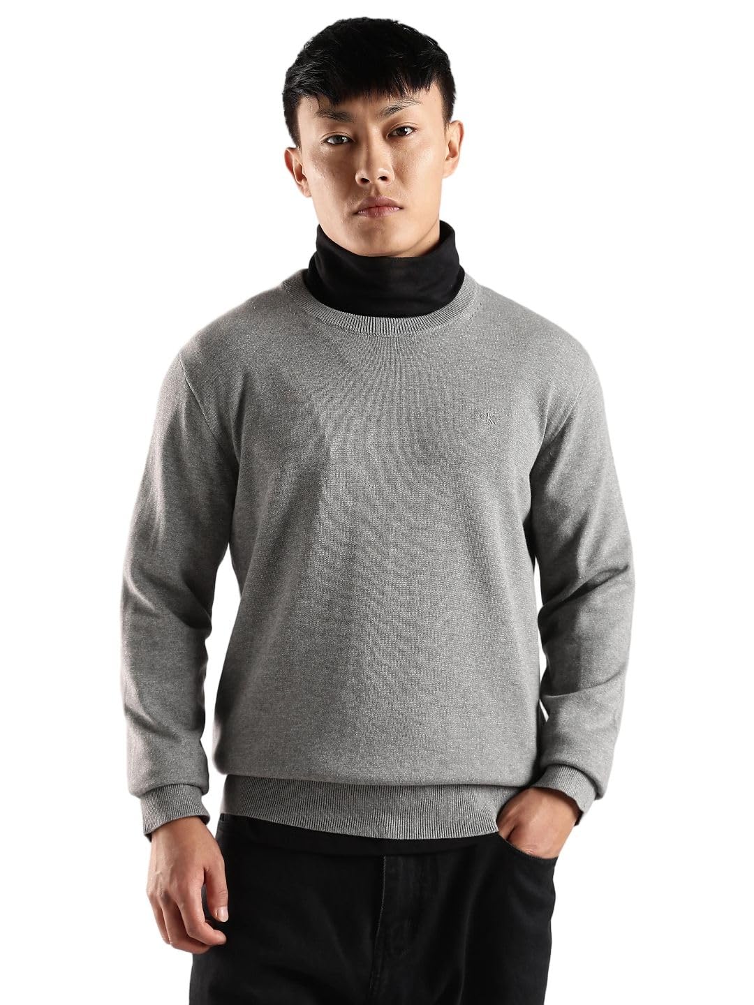 Calvin Klein Men's Compact Cotton Crewneck Sweater Medium Grey Heather Image