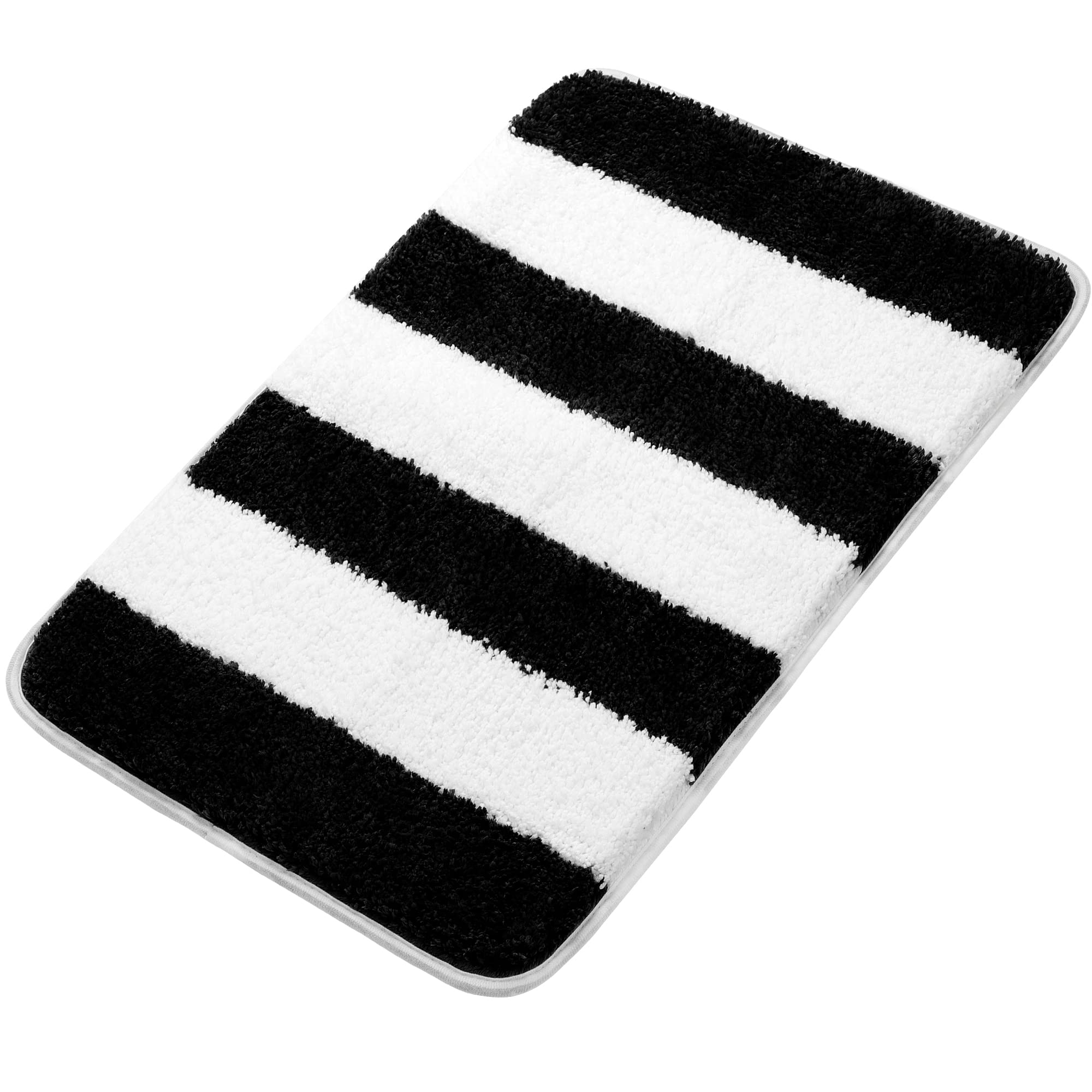 PiccoCasa Non Slip Bath Mat, Soft & Super Absorbent Bathroom Mat, Microfiber Bath Mats for Inside Bath and Floor, Bathroom Rug Striped Machine Washable (White & Black 50x80 Cm)
