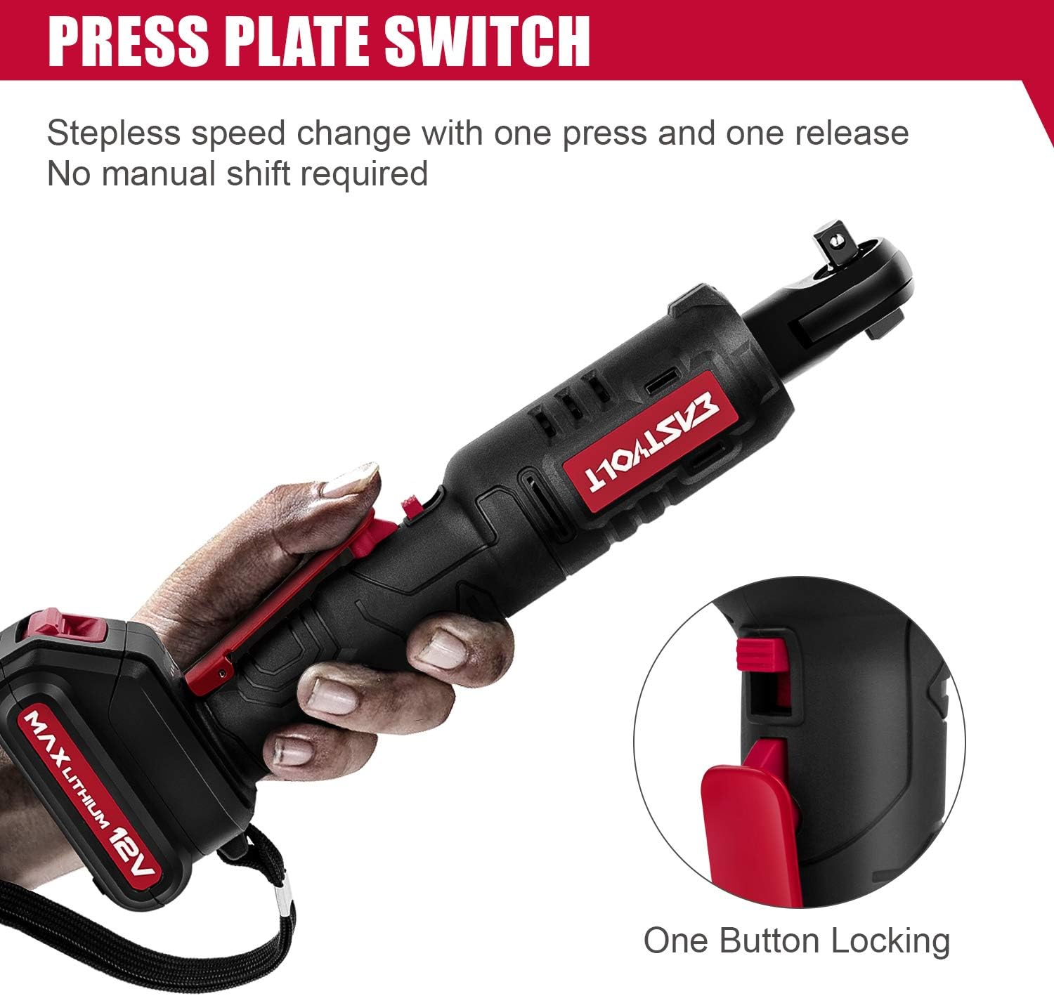 Eastvolt 12V Cordless Electric Ratchet Wrench Set, 3/8 Inch 35ft-lbs Power Wrench Tool Kit, with Fast Charger, 2.0Ah Lithium-Ion Battery, 7-Pieces 3/8 Inch Metric Sockets and 1/4“ Adaptor: Home Improvement