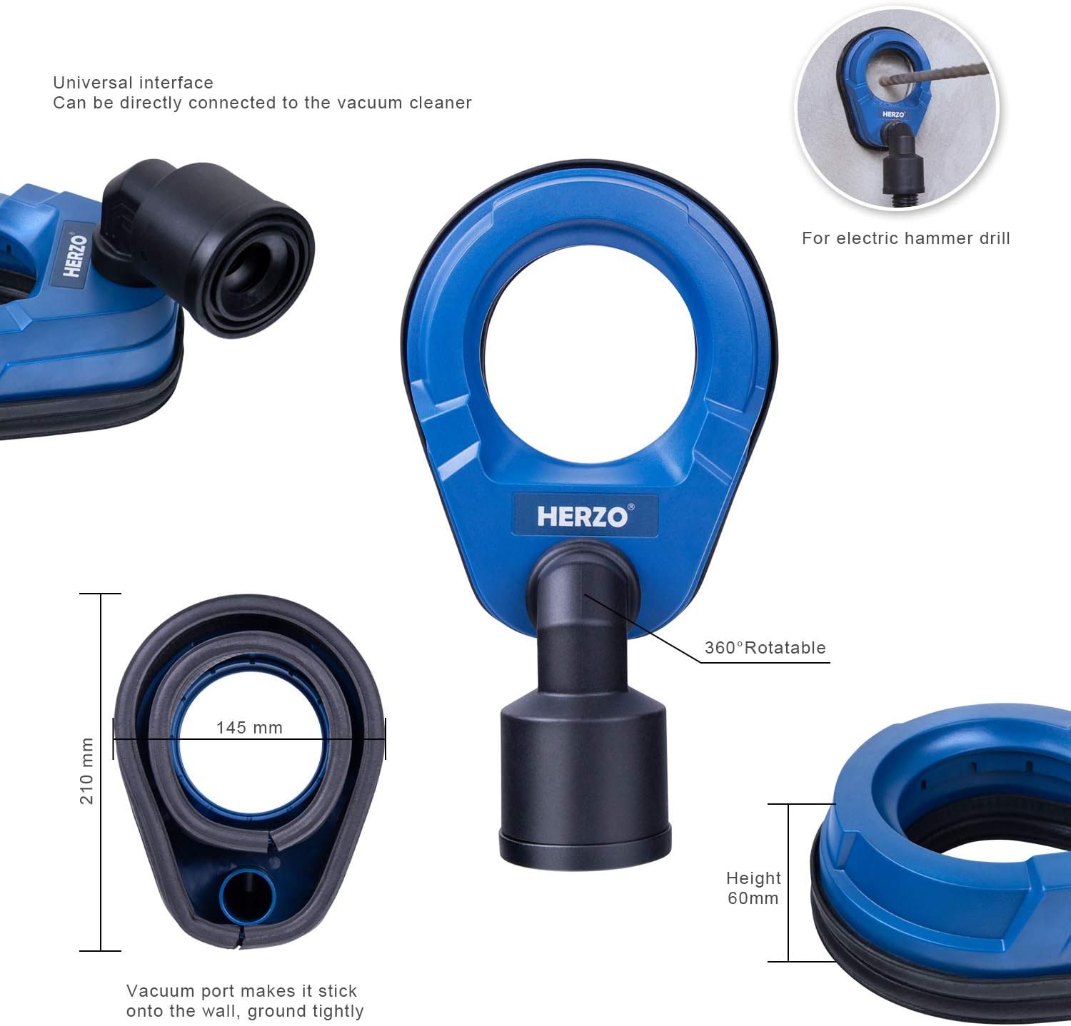 HERZO 85mm Hammer Dust Shroud,Max Core Drill Dust Removal System for