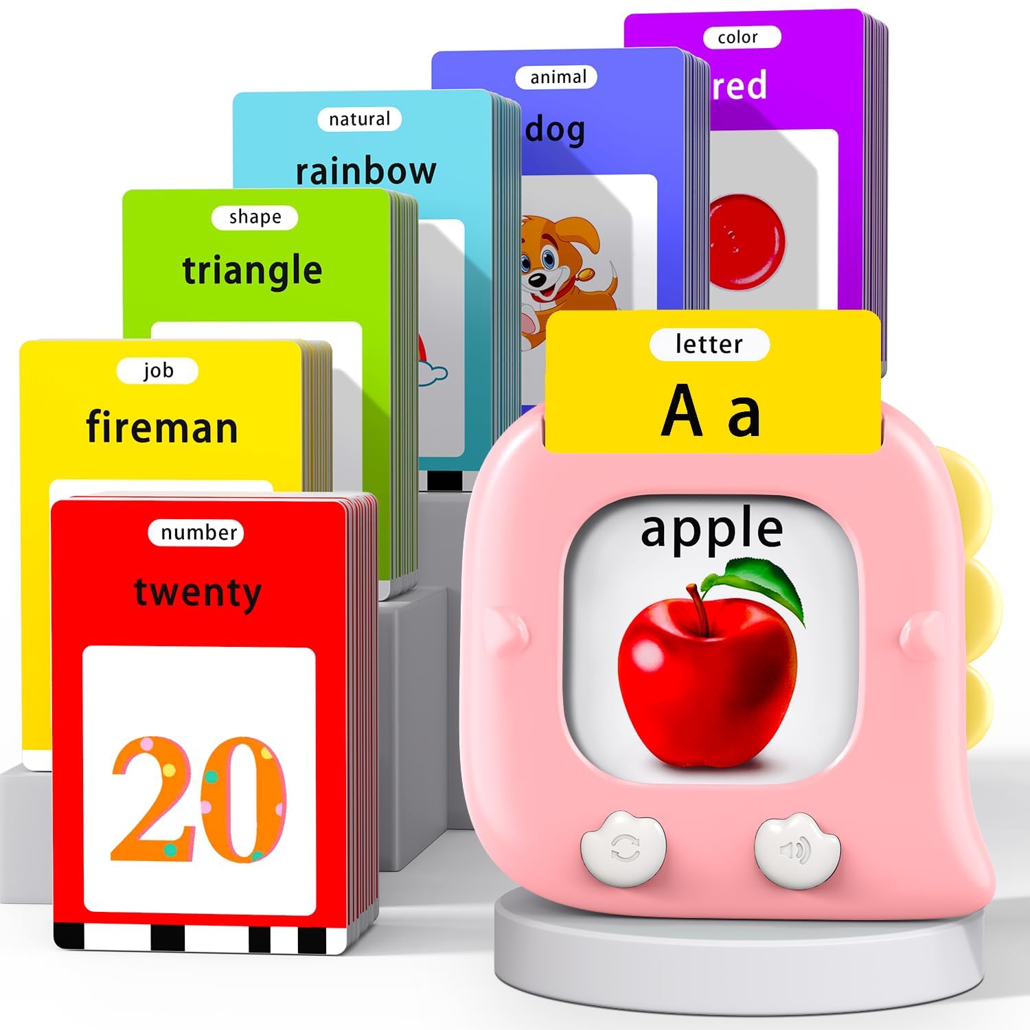 Kidzdo Dinosaur Talking Flash Cards for Toddlers 1 2 3 4 5 6 Years Old, 254 Words Pocket Speech Language Learning Toys, Great Easter Birthday Gift Ideas for Girls Ages 1-6, Pink
