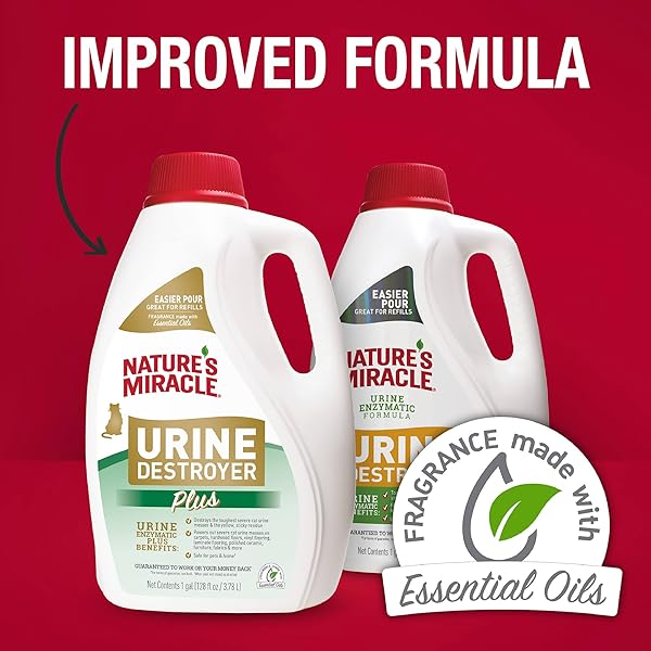 NATURE’S MIRACLE URINE DESTROYER PLUS FOR CATS, UNSCENTED, ENZYMATIC FORMULA FOR SEVERE CAT URINE STAINS, 1 GAL