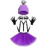 Yaliuliu Halloween Costume Cosplay for Women Adult– Yellow or Purple Beanie, Tutu Dress, Goggles, Black Gloves & Suspenders