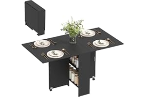 HOMCOM Folding Dining Table, Drop Leaf Table for Small Spaces with 2-Tier Shelves, Small Kitchen Table with Rolling Casters, 
