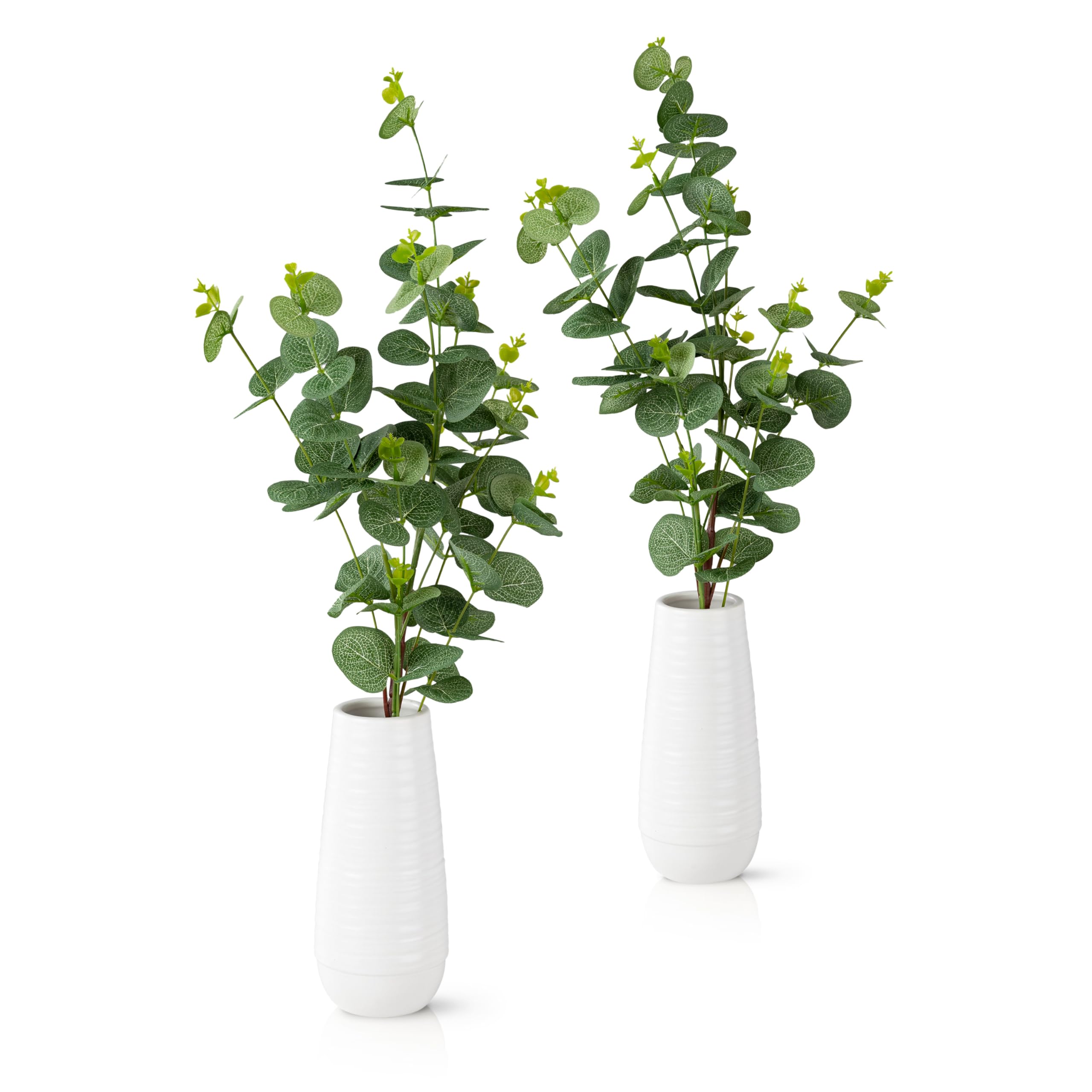 PASCH® Set of 2 Artificial Eucalyptus in White Ceramic Vases (45 cm): Realistic Artificial Branches Decoration | Decorative Branches | Artificial Flowers in Pot | Artificial Flowers in Pot: Eucalyptus
