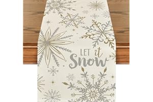 Artoid Mode Beige Snowflake Let It Snow Winter Table Runner, Seasonal Christmas Kitchen Dining Table Decoration for Home Party Decor 13x72 Inch