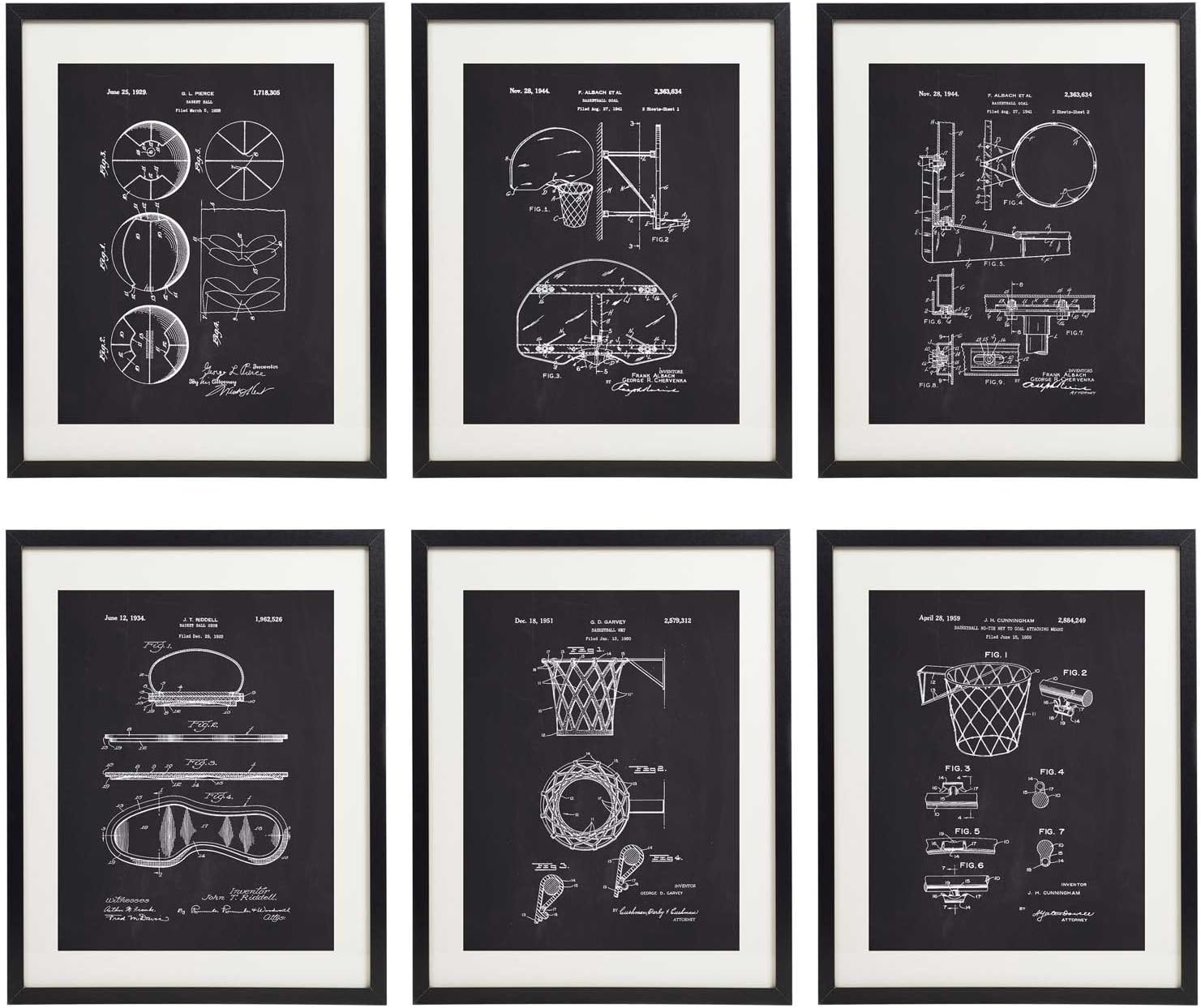 Basketball Patent Art Prints No.1 Home Decor Wall Art Set of 6 UNFRAMED