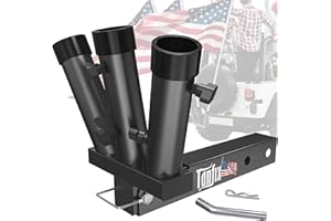 Tanfix Foldable Triple Hitch Mount Flagpole Holder | All Metal Heavy- Duty, Fits Standard 2" Trailer Hitch, Compatible with Jeep, Truck, SUV, RV, Pickup, Camper Trailer (Triple Flagpoles)