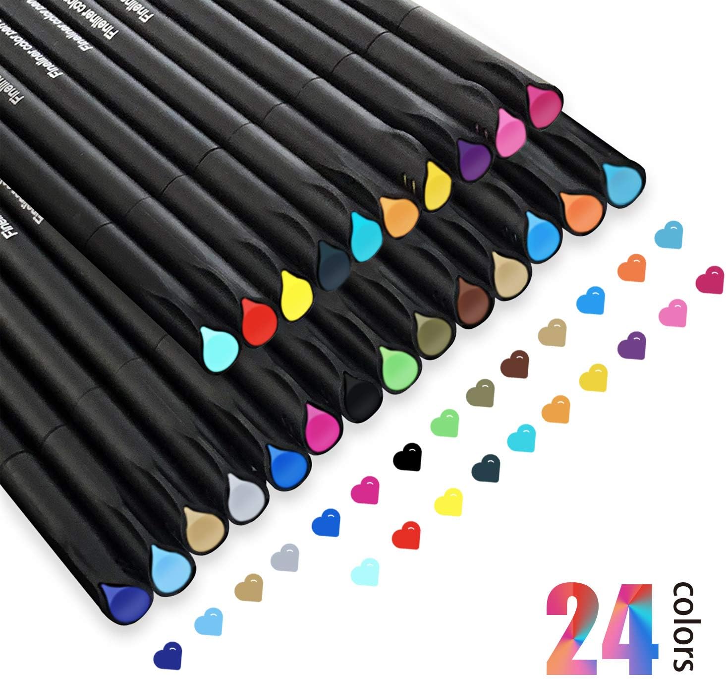 Fineliner Colored Pen, Yongqiang 24 Colors 0.4mm Fine line Pens Set for Kids Adult Coloring Books Drawing Bullet Journal Planner Calendar at School Home or Office