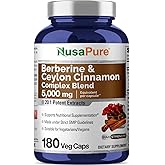NusaPure Berberine with Ceylon Cinnamon 20:1 Extract, 250 mg Equivalent to 5000mg 180 Veggie Capsules, Vegetarian, Non-GMO Supplement, (Berberine Complex)