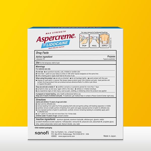 ASPERCREME MAX STRENGTH LIDOCAINE PAIN RELIEF PATCH (5 COUNT) FOR BACK PAIN, ODOR FREE PAIN PATCHES