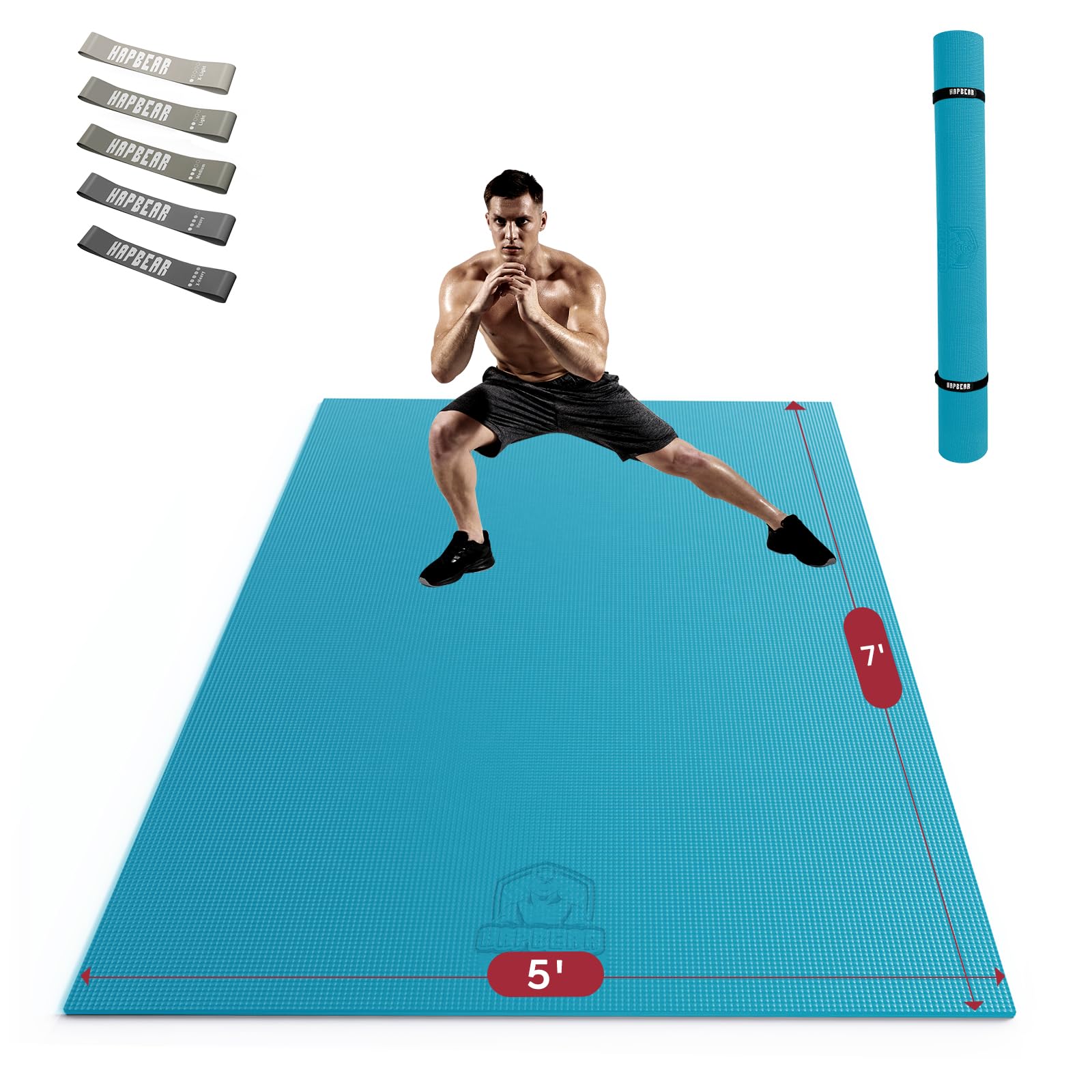 Photo 1 of HAPBEAR Extra Large Exercise Mat-7'x5'x8mm(1/3 inch), Non-Slip, Ultra Durable, Thick Workout Mats for Home Gym Flooring Cardio, Yoga Mats for Fitness, High-Density Exercise Mat, Shoes-Friendly