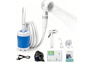 Portable Camping Shower Pump - Rechargeable Outdoor Shower Head Sprayer, Pumps Water from Bucket. Experience Refreshment Anyw