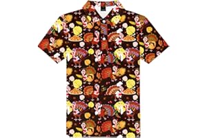 AOBUTE Kids Thanksgiving Shirts Funny Turkey Print Short Sleeve Holiday Polo 3-14 Years