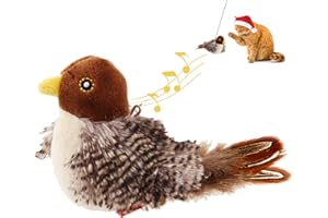 GiGwi Interactive Cat Toys Squeaky, Stimulated Chirping Bird Toy Making Noise,Automatic Chirp Bird Cat Toy with Feather Tail, Melody Chaser Play and Squeak Kitten Toy for Boredom