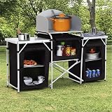 Warmiehomy Folding Camping Storage Cupboard with Aluminium Frame 3+1 Black view 7