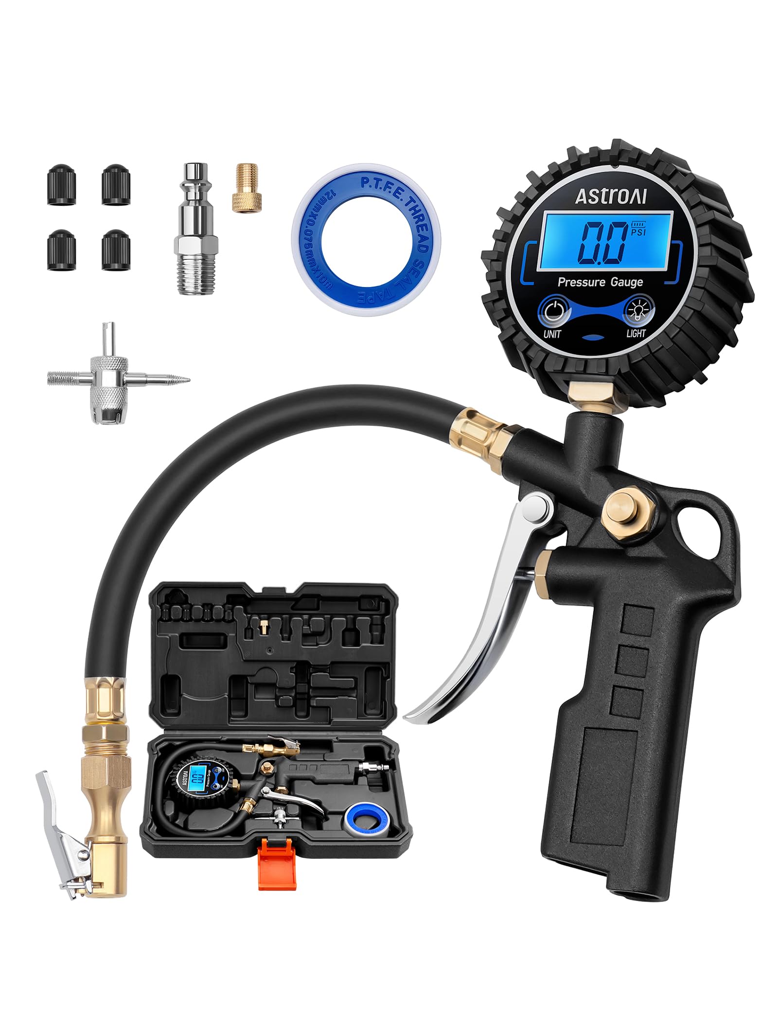 AstroAI Digital Tire Pressure Gauge with Inflator 3-250 PSI Fits 1/4" NPT