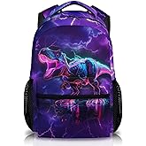 Kids Backpack, Cool Dinosaur Bookbag for Boys, Gift for Kid Back to School, 17 Inch Aesthetic Schoolbag for Travel Camping School Hiking