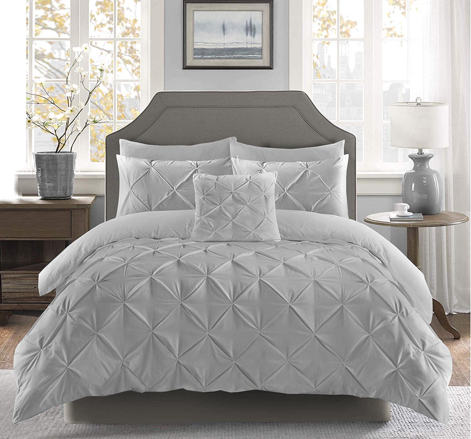 Generic Luxury Pintuck Pinch Pleat Duvet Cover Set 100% Cotton With Pillowcase Ultra Soft% Breathable Hotel Quality Quilt Bedding Covers Sets All UK Sizes (Silver Grey, Single), GAL12