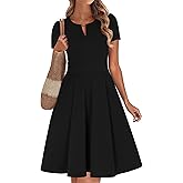 Womens Summer Short Sleeve V Neck Knee Length Fit and Flare A Line Vintage Business Casual Work Dresses with Pockets