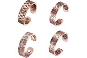 BioMag Copper Rings for Men, Magnetic Copper Ring for Fingers Thumb Solid Pure Copper Jewelry Gift (Set of 4)