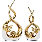 QIANLING Home Decor Modern Abstract Art Ceramic Statue - White and Gld Ceramic Sculpture, Dining Table Centerpiece Decor, Decoration for Living Room, Coffee Table, Shelf, Kitchen