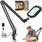 10X Large Magnifying Glass with Light and Clamp, Real Glass, 5 Color Modes, Stepless Dimmable, Lighted Magnifier with Stand H