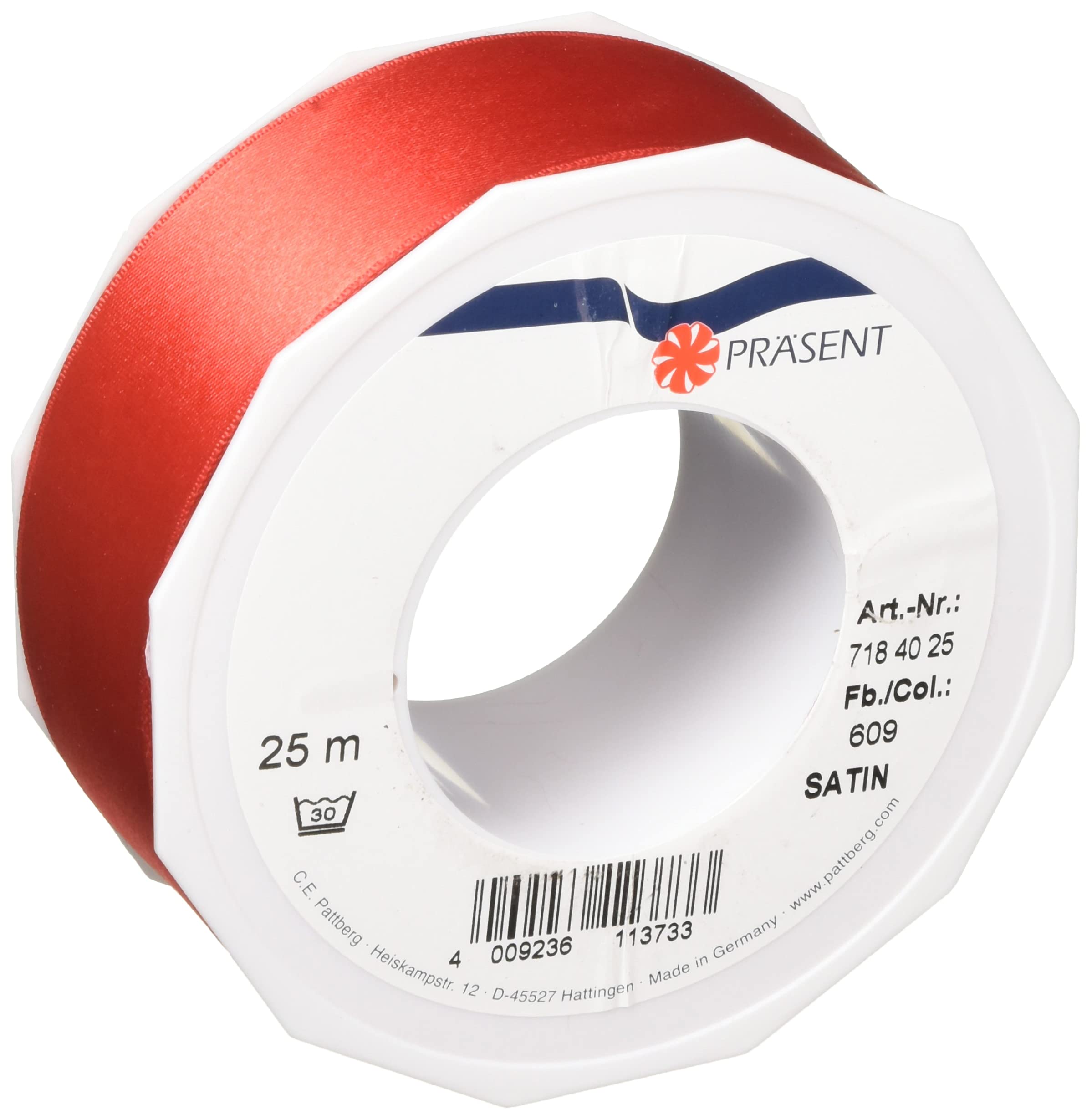 PRÄSENT - Satin Ribbon Red 40 mm width, 25 m length