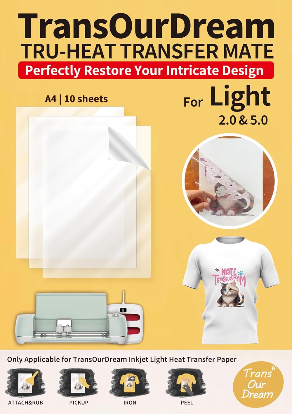 TransOurDream Transfer Tape for Vinyl Inkjet 10 Sheets A4 Light Heat Transfer