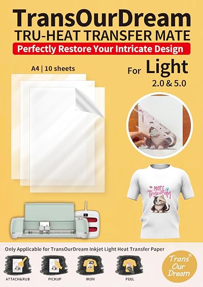 TransOurDream Transfer Tape for Vinyl Inkjet 10 Sheets A4 Light Heat Transfer