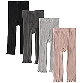 Looching 4 Pack Baby Toddler Kids Girls Footless Tights Cotton Leggings Cable Ribbed Knit Ruffle Stocking Pant