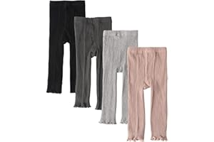 Looching 4 Pack Baby Toddler Kids Girls Footless Tights Cotton Leggings Cable Ribbed Knit Ruffle Stocking Pant