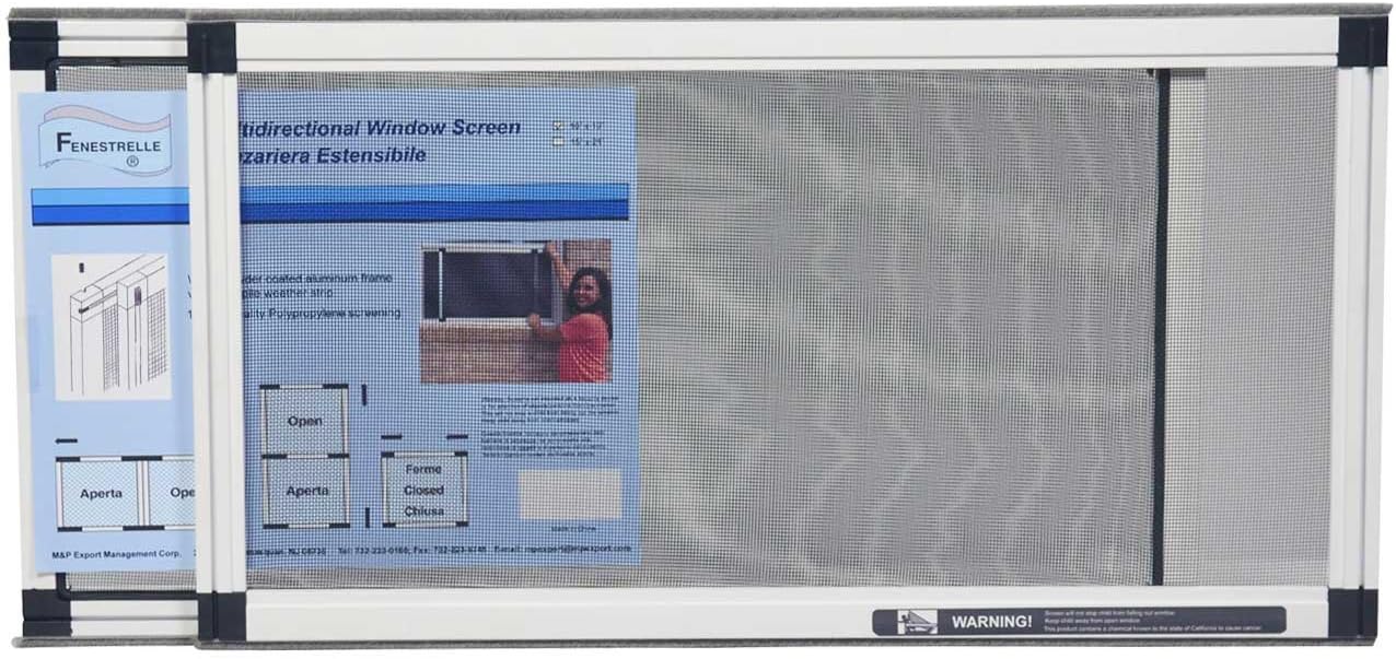 Fenestrelle Adjustable Window Screen, 2 Way Adjustable, Horizontal, (10" fits 19-36"w) or Convert to Vertical (19" fits 10-18"w)
