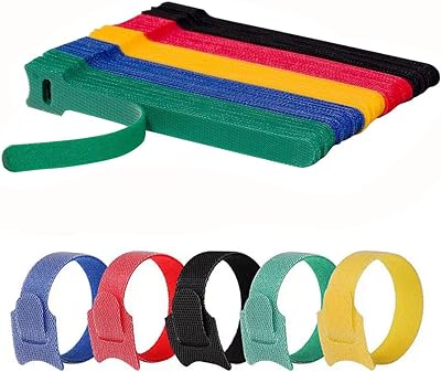 KHAOP 50 x Reusable Cable Ties Black Adjustable Hook and Loop Straps