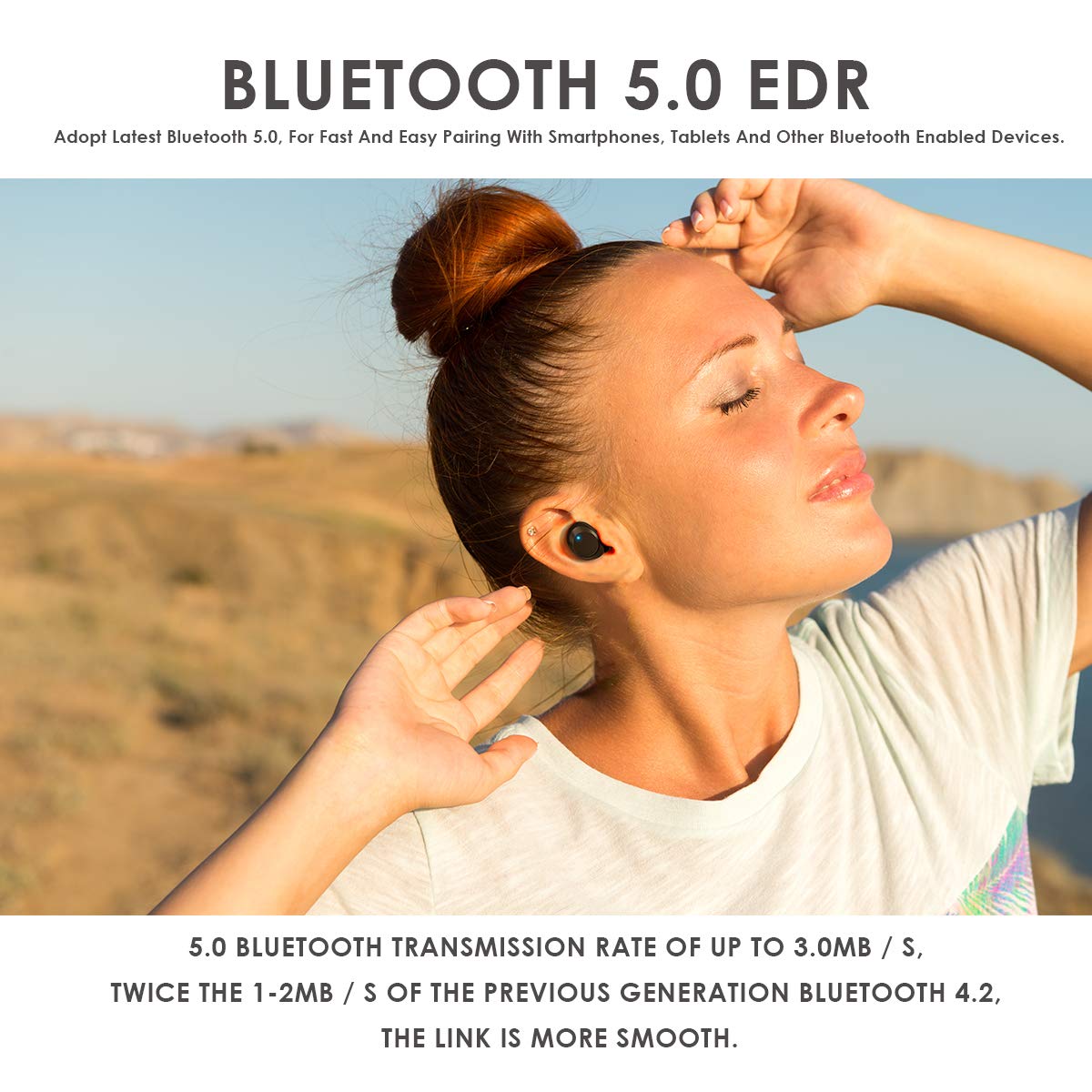 HOMVILLA Auriculares Bluetooth para Deporte, Auriculares con micrófono Bluetooth Mini Verdadero, Auriculares Bluetooth V5.0 60H Playtime Auriculares inalámbricos, Sonido estéreo Auriculares TWS