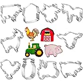 10 PCS Farm Cookie Cutter Set with Recipe Booklet Rooster Cow Pig Lamb Horse Barn and Tractor Cow Face Milk Bottle Bull head