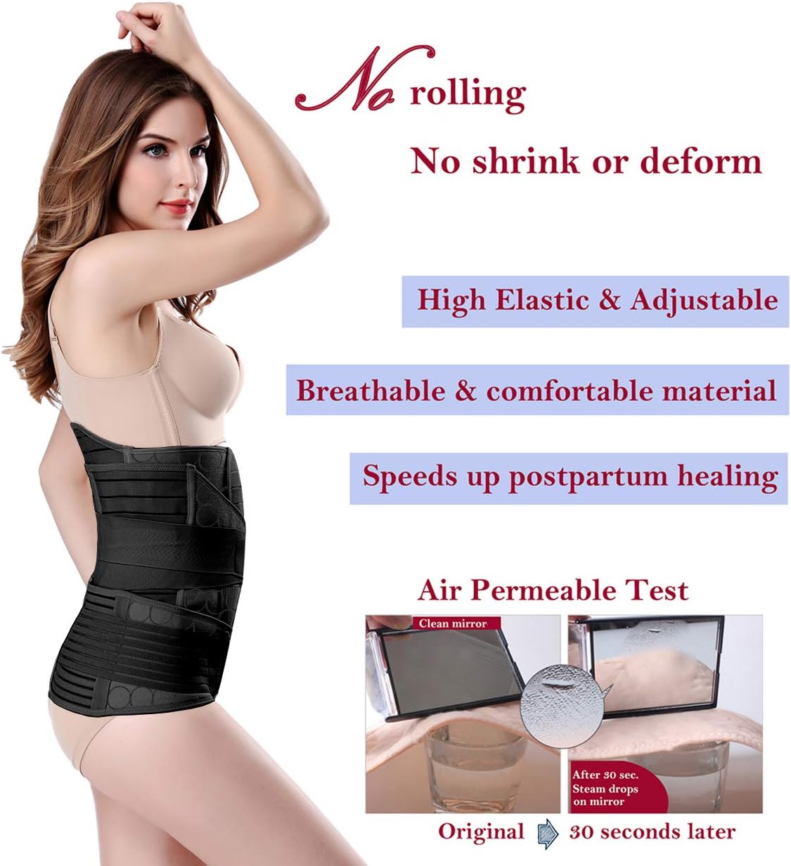 3 in 1 Postpartum Belly Wrap - Recovery Belly/Waist/Pelvis Belt Black Postpartum Belly Band,Black One Size: Health & Personal Care