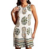 winkbay Women's Tropical Print Tank Dress Summer Crew Neck Sleeveless Boho Dresses Beach Vacation Clothes