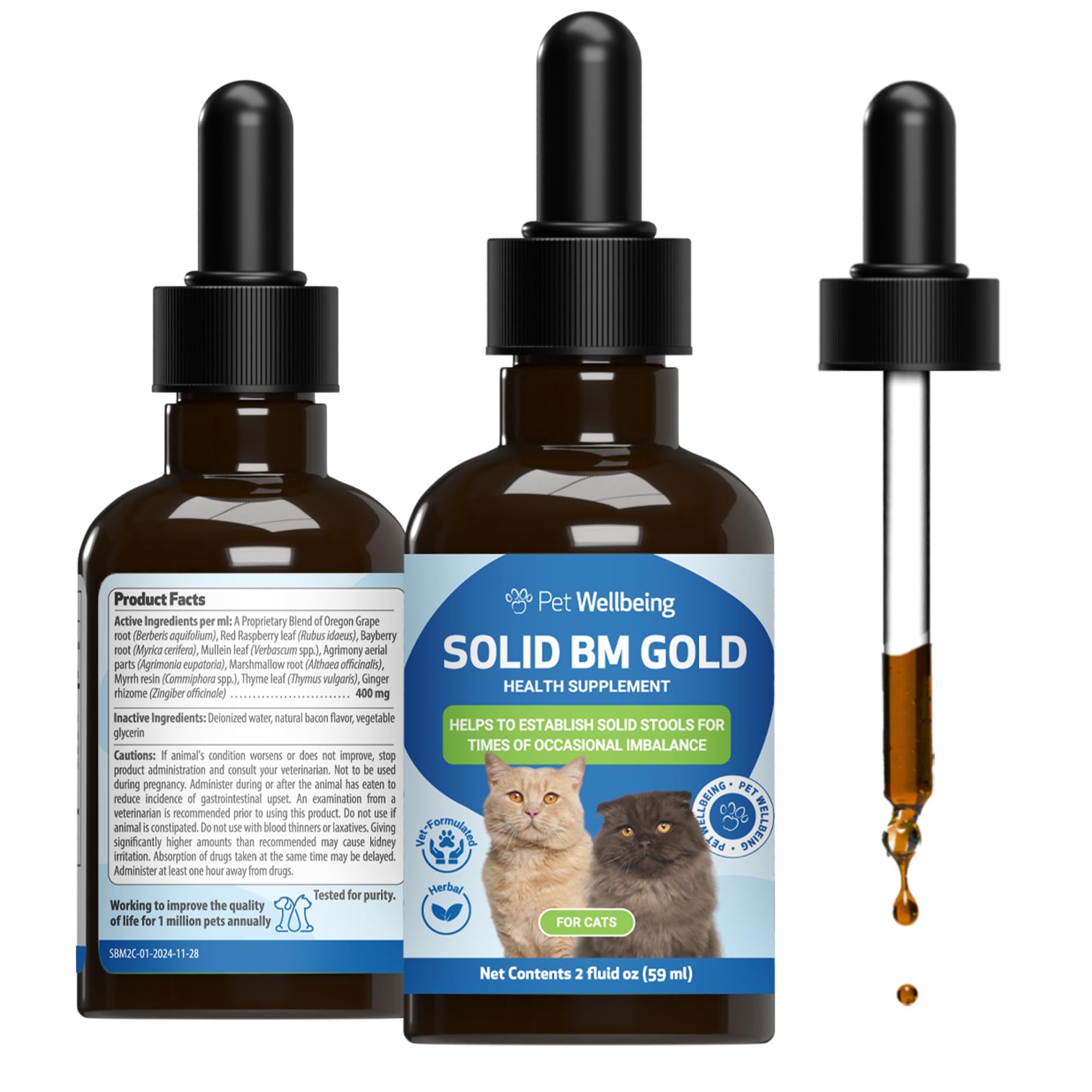 Pet Wellbeing BM Tone-Up Gold for Cats - Supports Healthy Digestive Function, Solid Stools, Normal Bowel Movements, Bayberry, Oregon Grape - Veterinarian-Formulated Herbal Supplement 2 oz (59 ml)