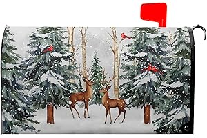 MIAOQUHE Winter Pine Tree Mailbox Cover Magnetic Standard Size 21"x18" Christmas Deer Cardinal Decorative Mail box Covers Xmas Snowflake Holiday Mailbox Wraps Post Letter Box Cover for Home Garden Yard