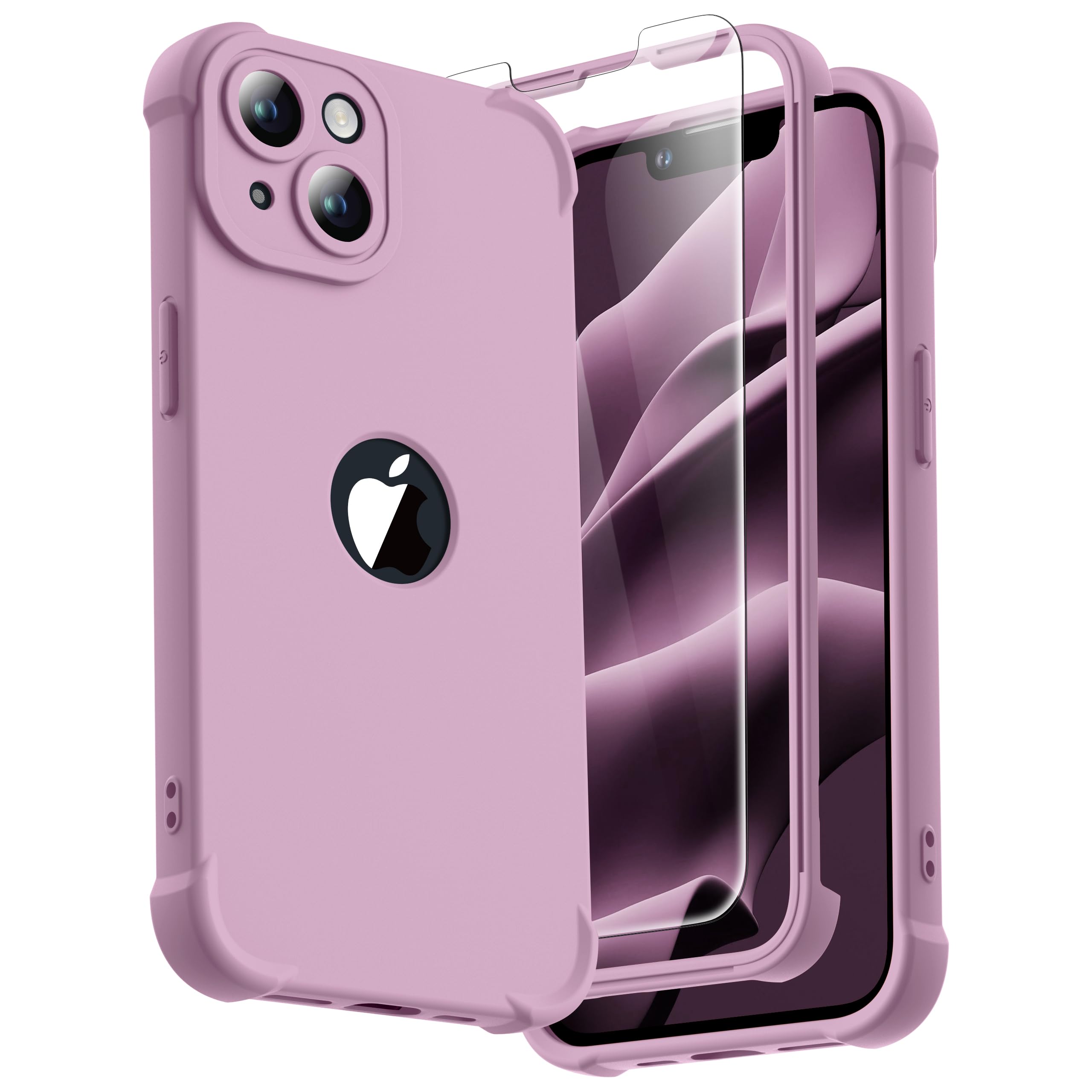 ORETECH for iPhone 14 Case 6.1 inch, with [2 Pack Screen Protector] [Camera Lens Guard] [15FT Military Grade Drop Test] 360° Shockproof Slim Fit Design Rubber Bumper Phone Cover - Blackcurrant — image 1