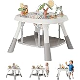 Baby Activity Center, Baby Jumpers and Bouncers with 5 Toys, Lights & Music, Adjustable Heights, 3-Stage Activity Center & Play Table, 360° Rotary Interactive Play Center for Baby Ages 6m+ (White)