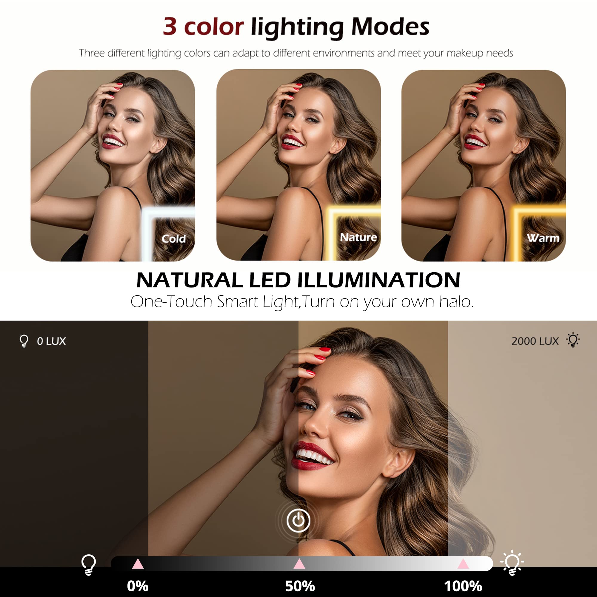 WangSelect Travel Makeup Bag with Light Up Mirror Makeup Organizer Box Travel Train Case Portable Campct Mirror Cosmetic Bag for Women (Pink)